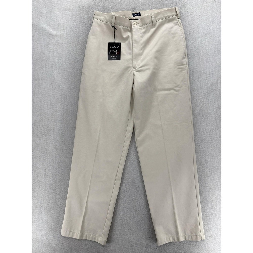 IZOD Metrix Fit Chino Pants Mens 33x32 Beige Khaki Regular Fit Cotton Casual NWT